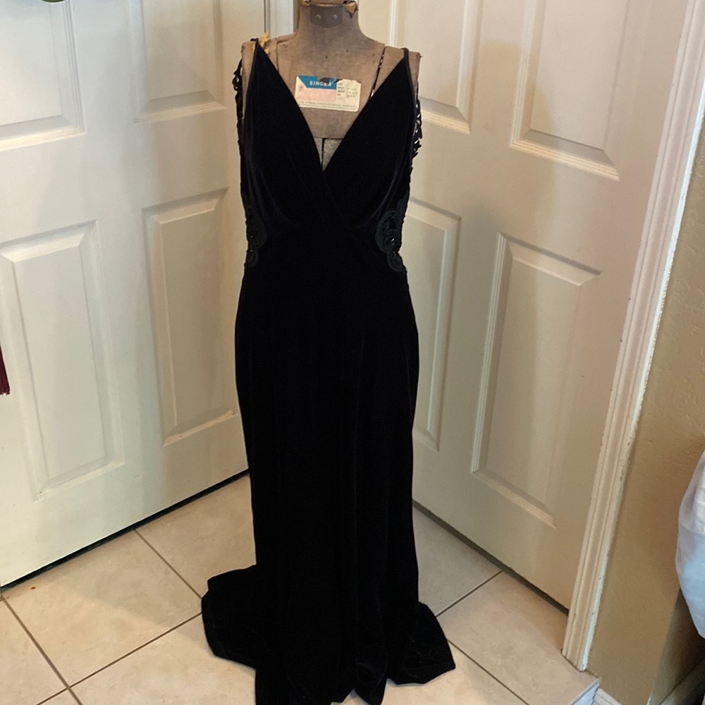 Black velvet long evening gown